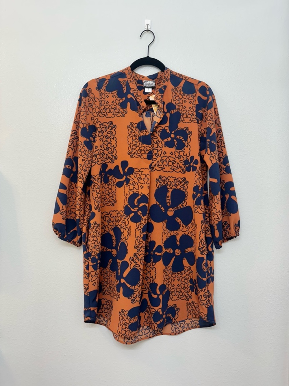 Manuhealii Manuheali’i Puakenikeni Kaiana Shirt Dress Size S Copper/Navy